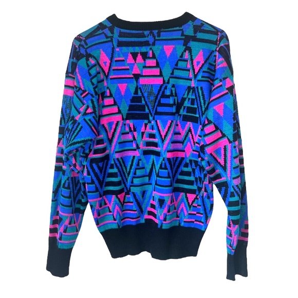 Vintage 80's Meister Colourful Geometric Knit Wool Blend Ski Sweater S - Picture 2 of 5